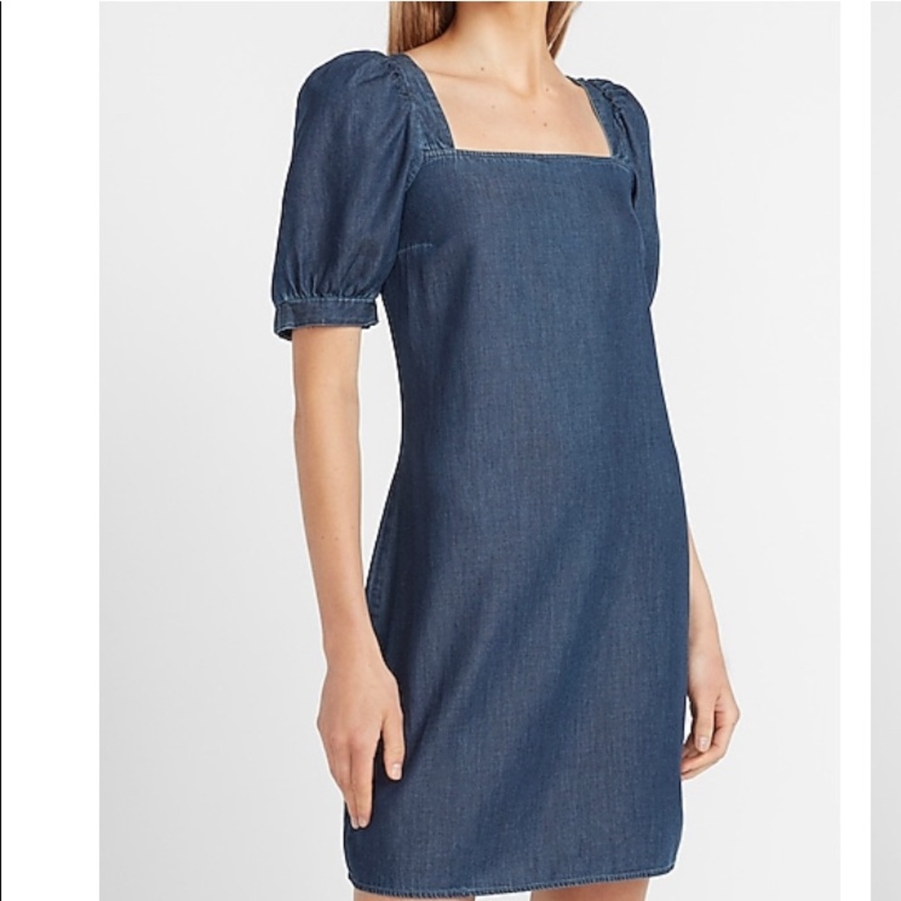 Denim puff sleeve dress